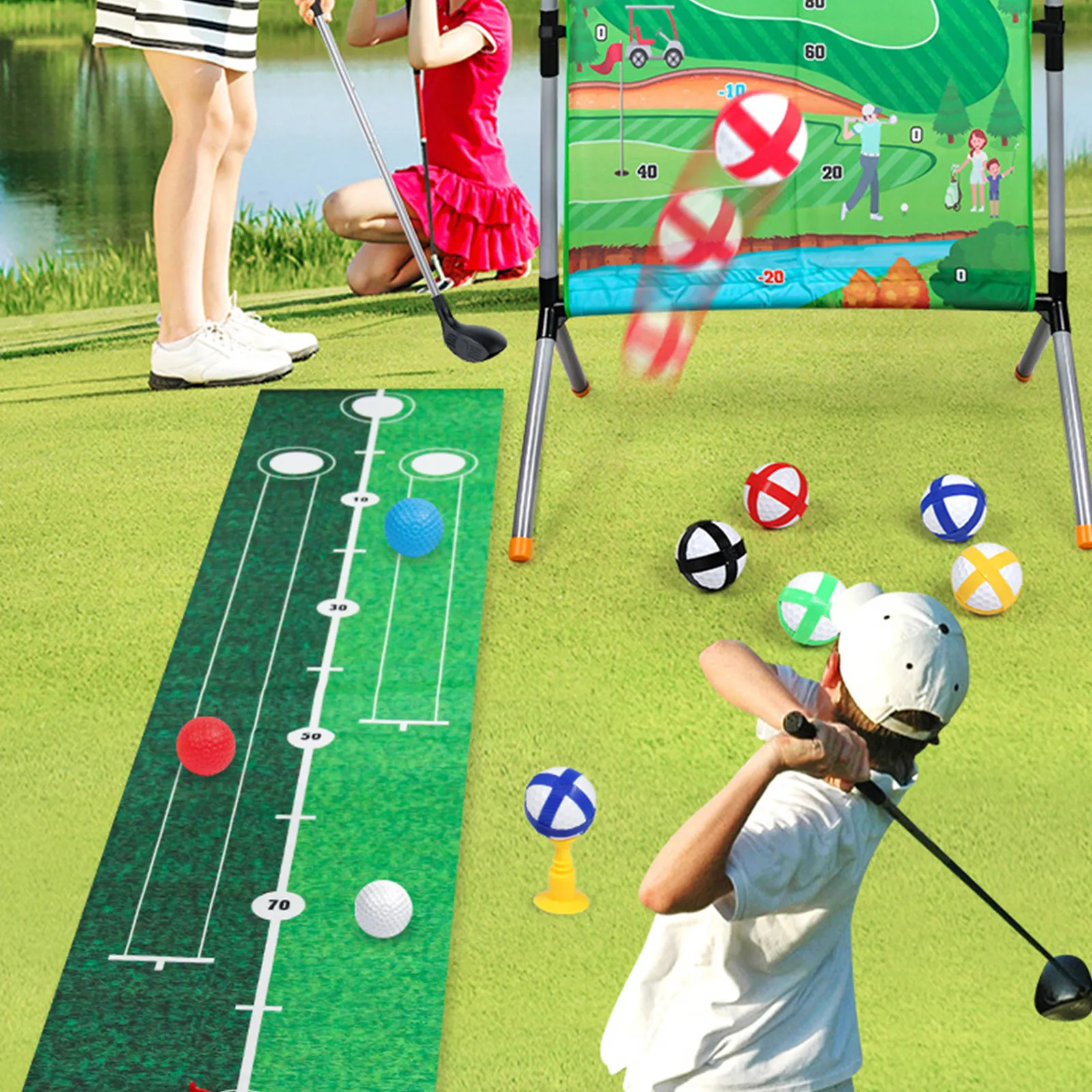 Children Golf Chipping Game Set Indoor Outdoor Backyard Golfing Training Accessories