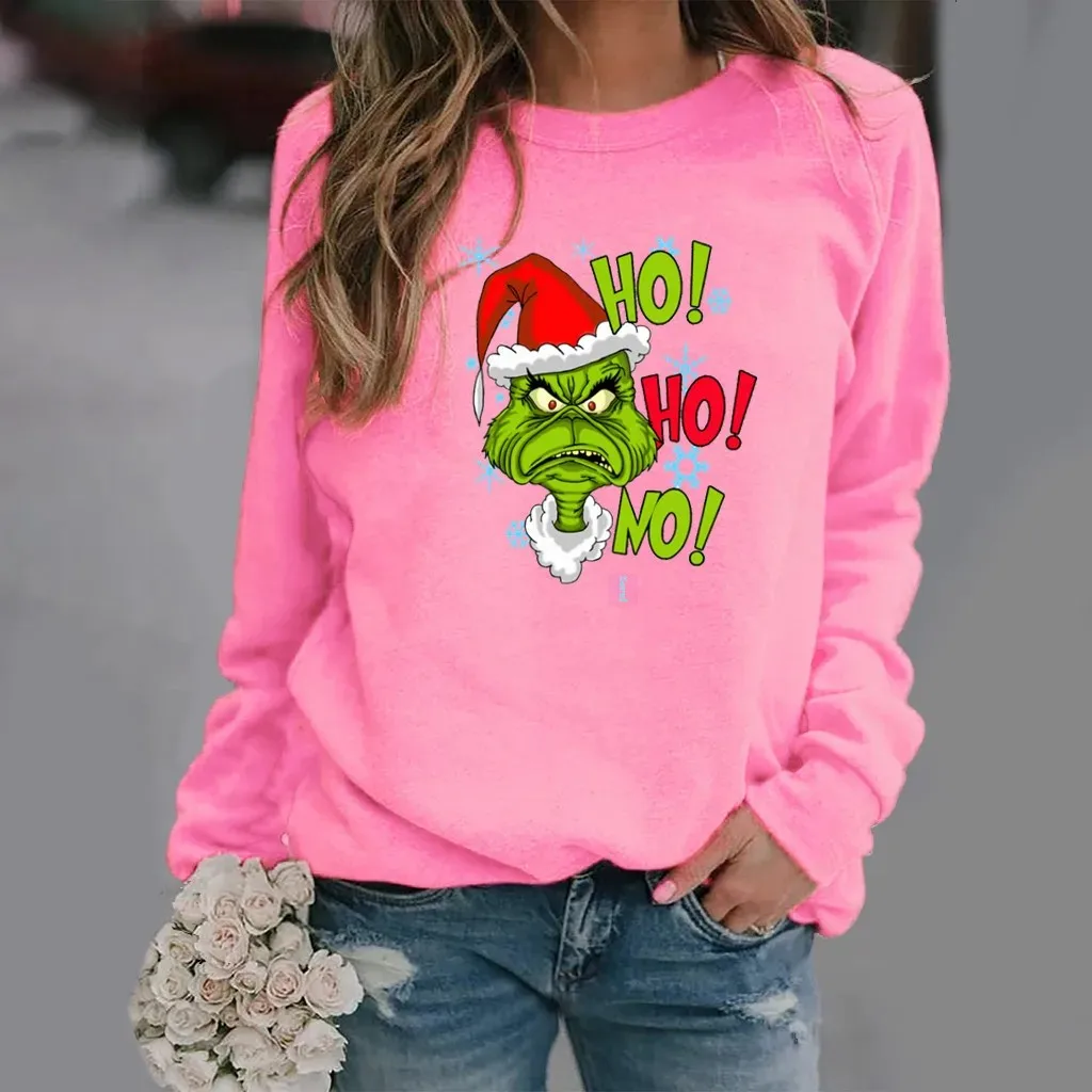 أمازون إيباي أتمنى محطة مستقلة عيد الميلاد نمط الطباعة طويلة الأكمام جولة الرقبة البلوز المرأة مادة الصوف #2