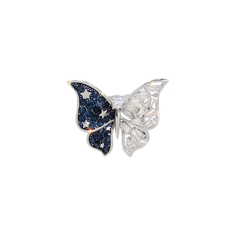 2024 South Korea\'s New Exquisite Fashion Dark Blue Butterfly Ring Simple Temperament Versatile Open Ring Women\'s Jewelry