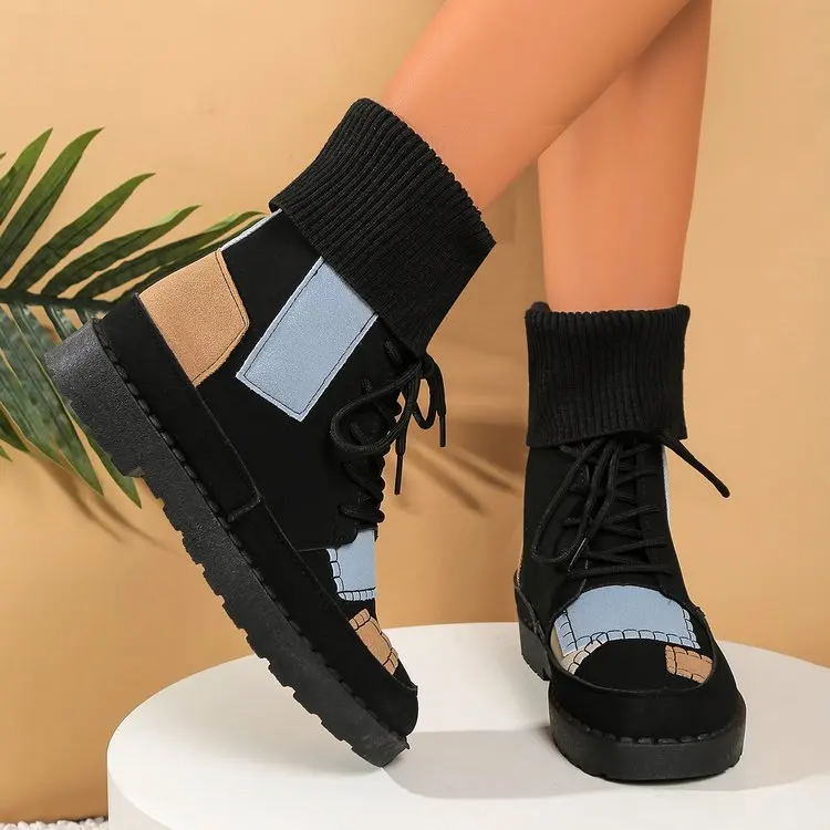 2025 New Fashionable Sexy Plus Size Work Boots for Women Winter Round Toe Thick Soled Comfortable Casual Mid Length Boots