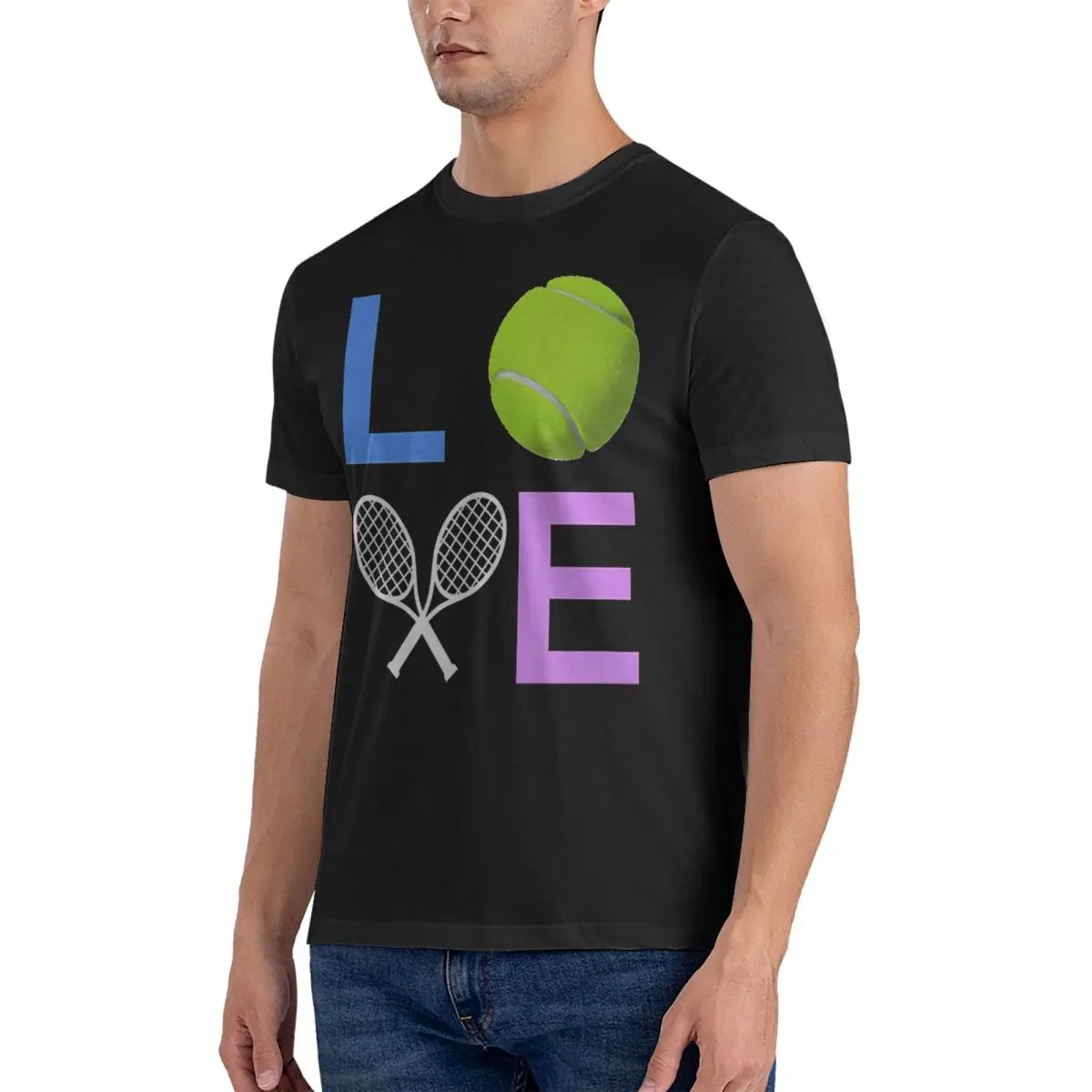 Men's T-Shirt Love Sports Funny Pure Cotton Tees Short Sleeve Tennis ball T Shirt Round Collar Clothing Summer