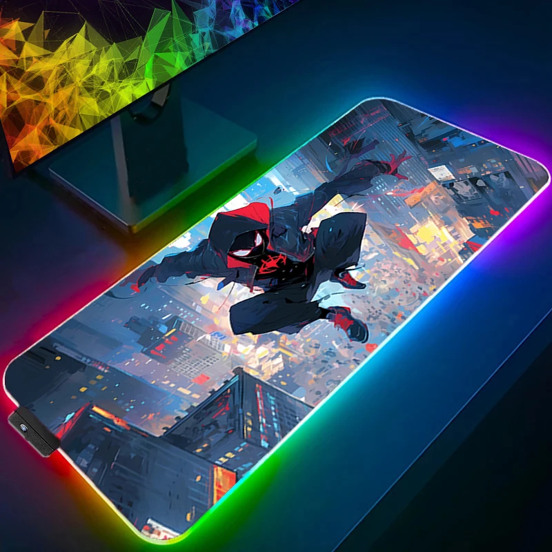 

Simple RGB Mouse Pad Spider-Man Anime Theme Luminous Mouse Pad Sprout Desktop Battle Game Waterproof and Anti slip LED Mouse Pad