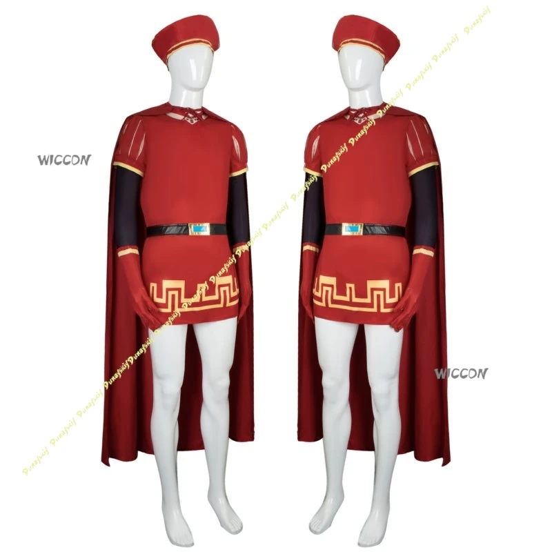 Shrek FILm Anime Cosplay Costume Farquaad Red Wig Cape Suit Glove Boys Men Daily Clothe Hat Cool Belt Sleeve Christmas Halloween