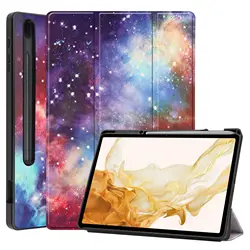 Case For Samsung Galaxy Tab S7 S8 11 inch S6 Lite 10.4 Tab S7FE Plus S9 FE S8 Plus 12.4 Three Fold Painted With Pen Slot Cover