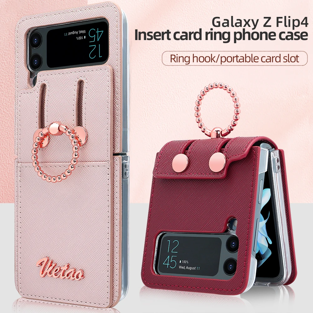 Luxury Ring Holder Leather Phone Case Suitable for Samsung Galaxy Z Flip 4 3 5g Card Insert Phone Case