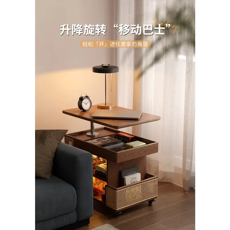 Winter wood solid wood mobile coffee table liftable small apartment living room household sofa side cabinet trolley bus side