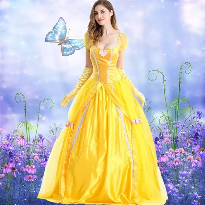 

Halloween Yellow Princess Costumes Women Adult Dresses Party Fancy Girls Long Princess Female Anime Cosplay