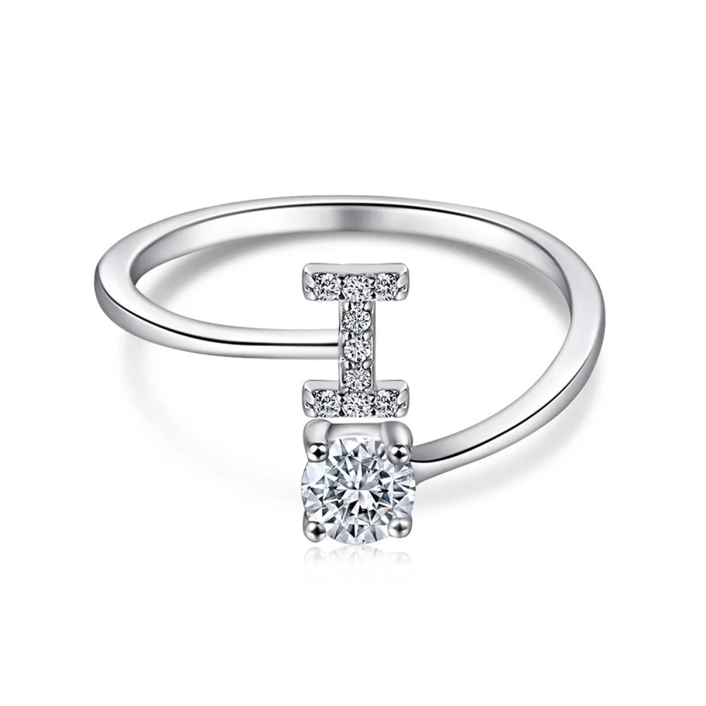 Women's Adjustable Initial Ring with Cubic Zirconia, Stackable Gift
