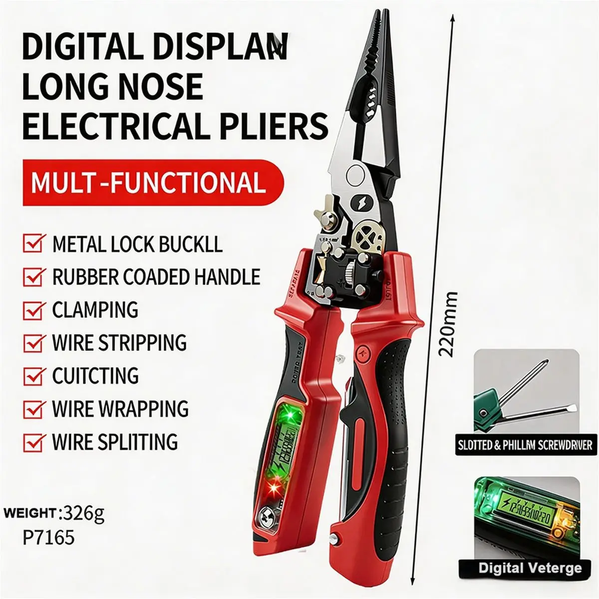 Home Tool Multifunctional Electrician Pliers Digital Voltage Tester Wire Stripper Cable Cutter Heavy Duty Long Nose Hand Tool