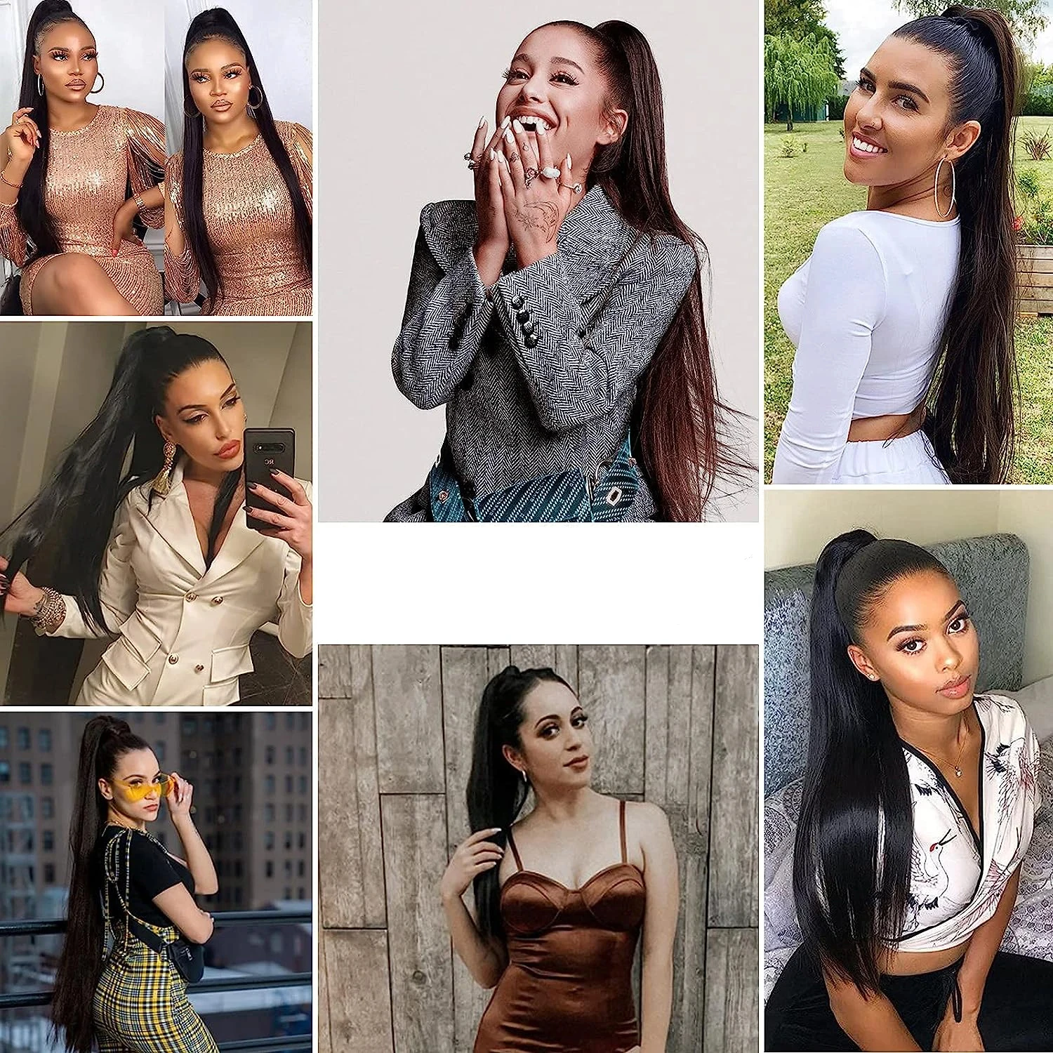 Ponytail Extension 100% Real Human Hair Ponytail Silky Straight Wrap Around Jet Black Clip in Ponytail Hair Extension For Woman