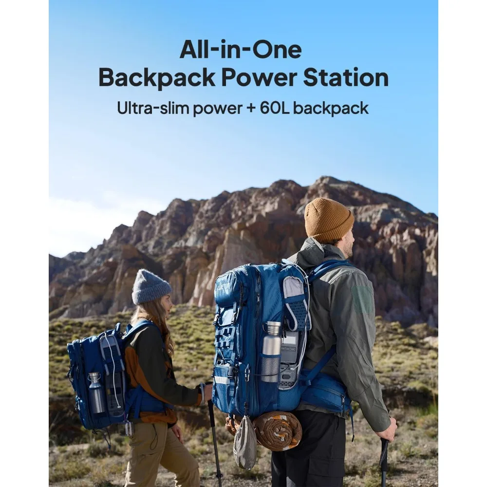 Solar Backpack Power Station,120W Solar Panel Included, 512Wh 700W LiFePO4 Solar Generator with a 60L Backpack,for Hiking,Travel