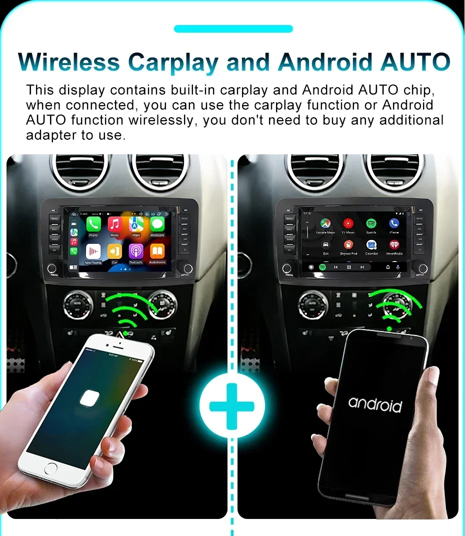 8'' Kabelloses Carplay Android 14 Auto-Stereo-Display für Mercedes Benz ML GL KLASSE W164 X164 ML350 Bluetooth Autoradio GPS Multimedia-Player 2 Din Autoradio 4G LTE – Detail 9
