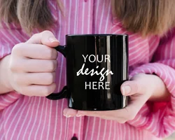 Dropshipping Personalised Custom black Coffee Mug Ceramic Tea Cup With Your Photo Text Logo