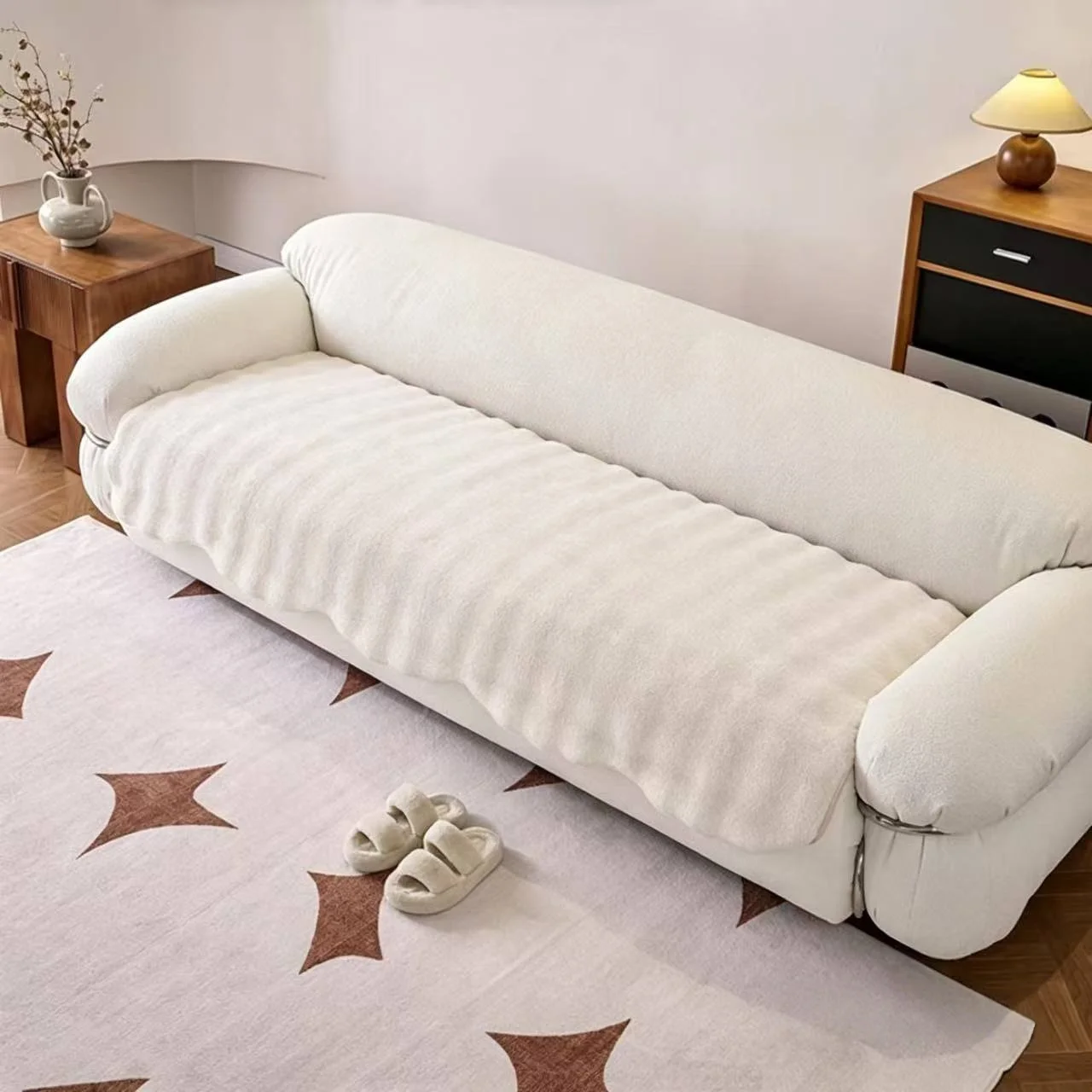 1pc Immitation Fur Thick Sofa Cover, Soft Plush Sofa Towel with Anti-Slip Backing, Throw Towel for Living Room Machine Washable