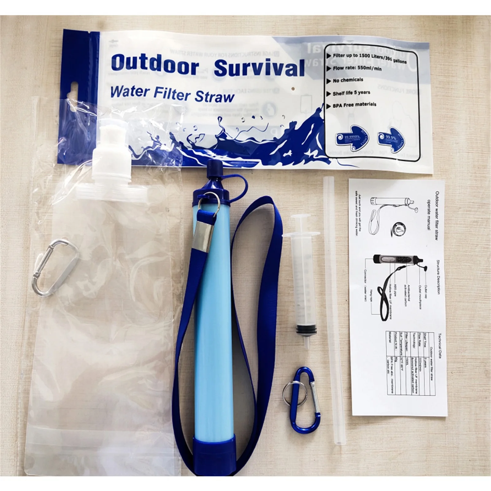 Water Purifier Outdoor Portable Water Filter Straw For Emergency Preparedness For Backpacking Hiking Camping Water Filtration