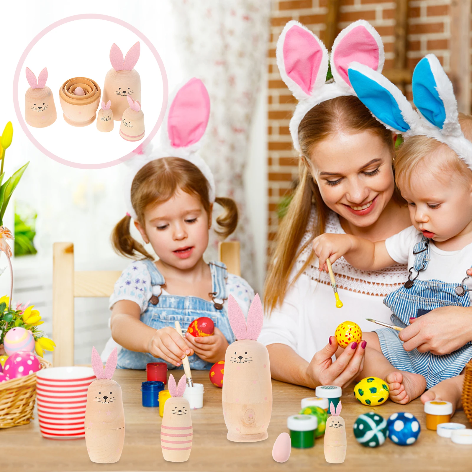 

Household Decor Russian Ornaments Stacking Wooden Easter Baby Nesting for Kids