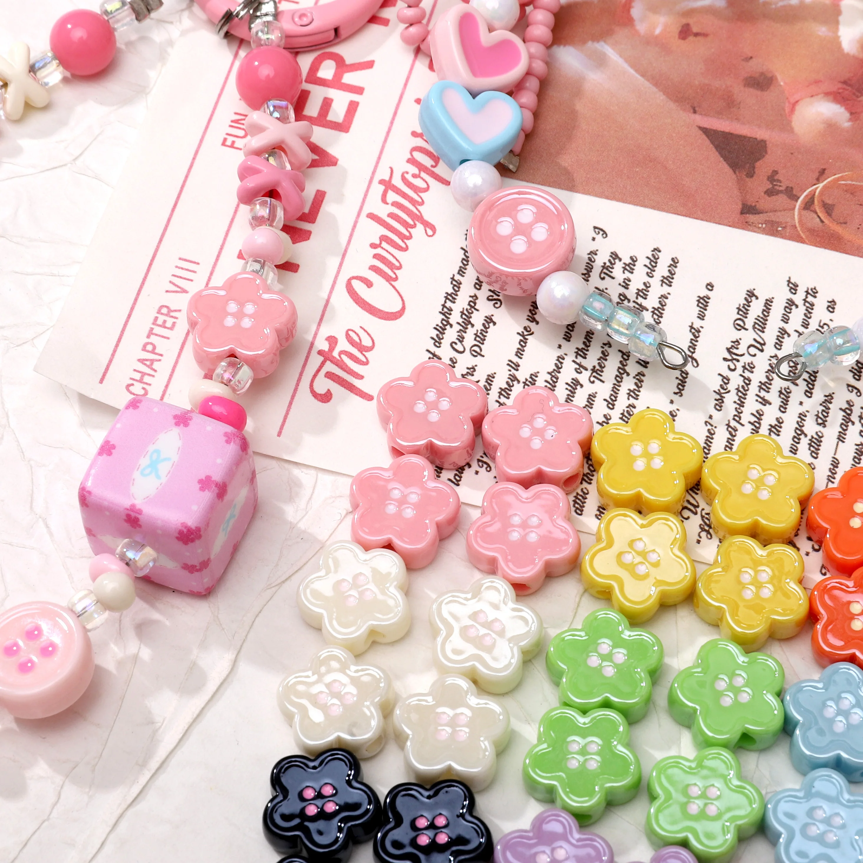 

12mm 2/5Pcs Multi-Color Flower Shape Acrylic Drip Oil Baking Paint Button Beads For Jewelry DIY Keychain Phonechain Accessories