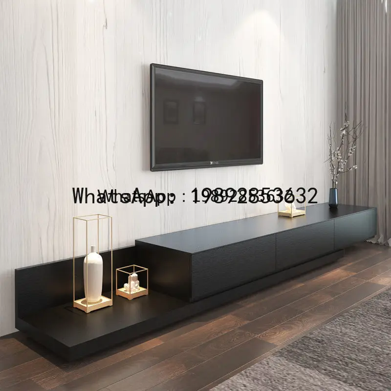Z1  TV Cabinet and Coffee Table Set Black Walnut Color Extendable TV Stand Modern Simple Small Apartment Floor Cabinet