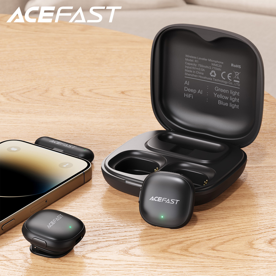  ACEFAST Wireless Lavalier Dual Mircrophone For iPhone 16/15 Android USB C AI Noise Reduction Low Latency Lossless Sound Mics R1 