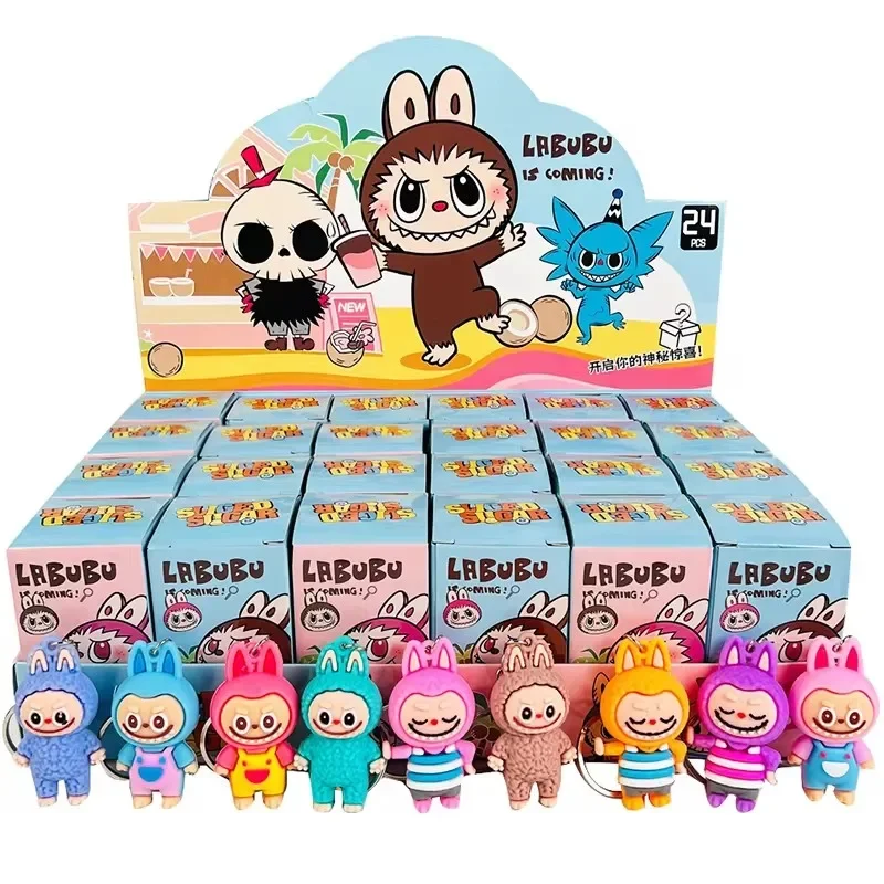 24 pcs LABUBU Labubu blind box doll keychain PVC small pendant fashion cute cartoon keychain mystery box packaging accessories