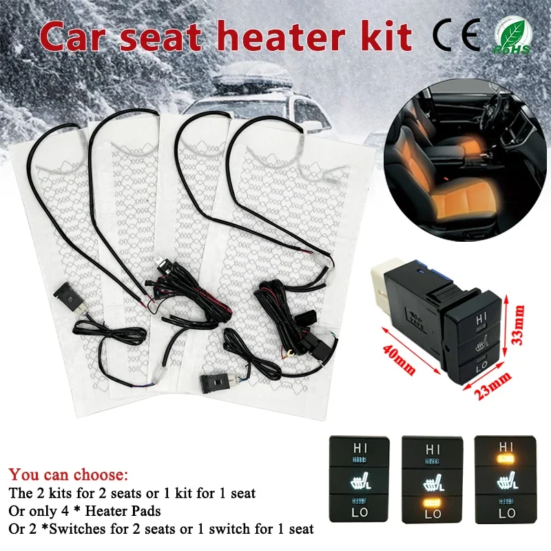 Built-in Car Seat Heater Kit Fit 1/2 Seats 12V 27W Heating Pads Square Dual Control Switch System For Toyouta RVA4 Fit Car Seats