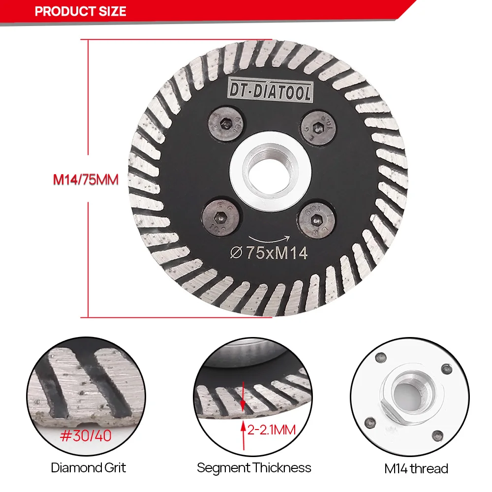 DT-DIATOOL 2pcs Hot Pressed Mini Diamond Saw blade with removable M14 long flange and 1pc blade