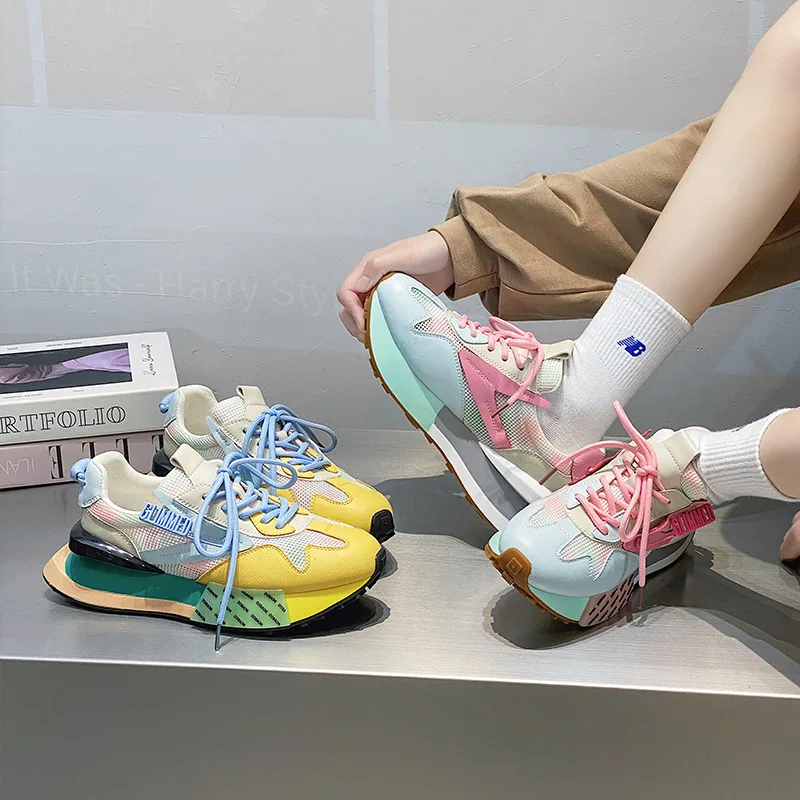 New Ladies Outdoor Low-top Mesh Casual Sports Shoes High-quality Ladies Enhance Breathable Lace-up Casual Shoes Women's Shoes