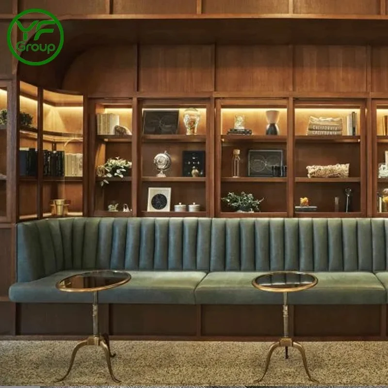 New Trend Cafe Table Set Metal Restaurant Table Commercial Restaurant Booths With Tables Wooden Wood Modern Solid PU Leather