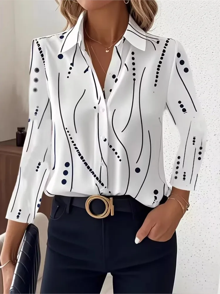 

Ladies Shirt Printed Long Sleeve Button Up Summer Lapel Shirt Casual Elegant Office Holiday Party Womens Tops And Blouses