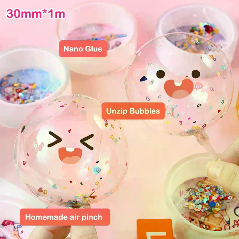 Multipurpose Nano Tape with Straws Beads for Diy Craft Children Pinch Toy Making Blowing Bubble Sticky Traceless Nano Tape
