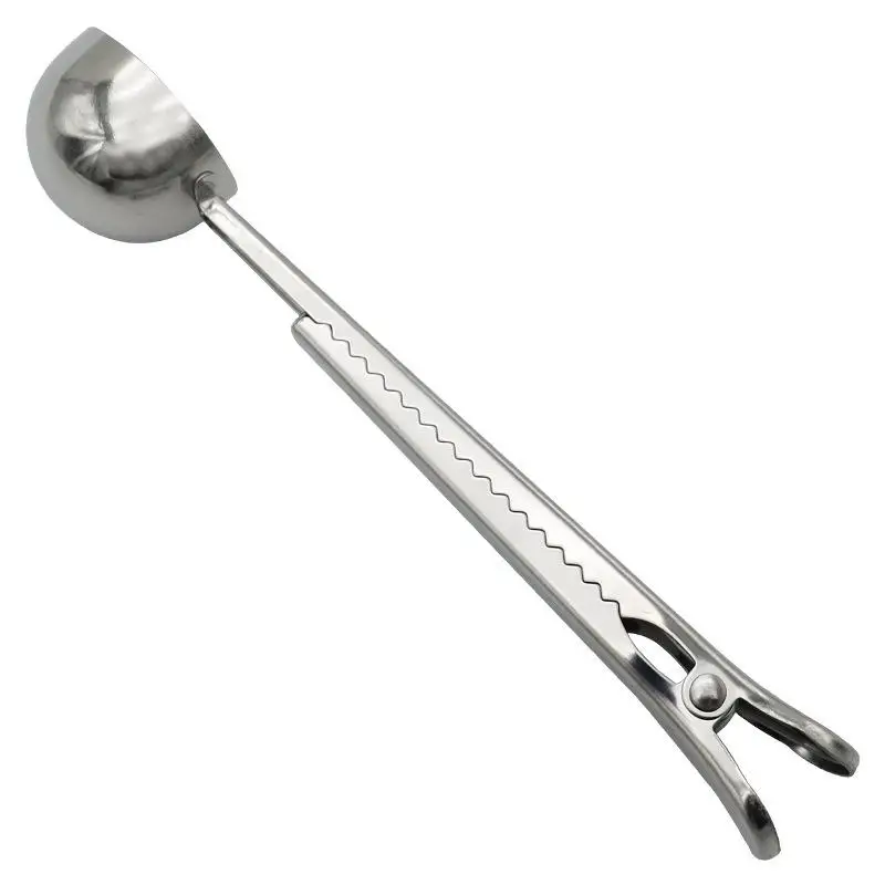 2-in-1 Stainless Steel Coffee Scoop & Sealing Clip Multifunctional Tool for Home Coffee Bar Snack Storage