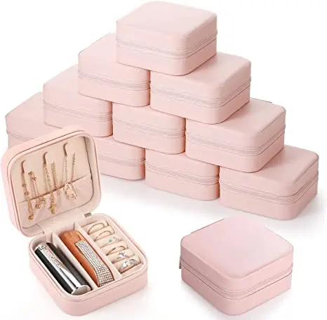 

Small Travel Jewelry Boxes Bulk PU Leather Mini Jewelry Case for Women Girls, Portable Travel Jewelry Organizer for Rings ,Pink,