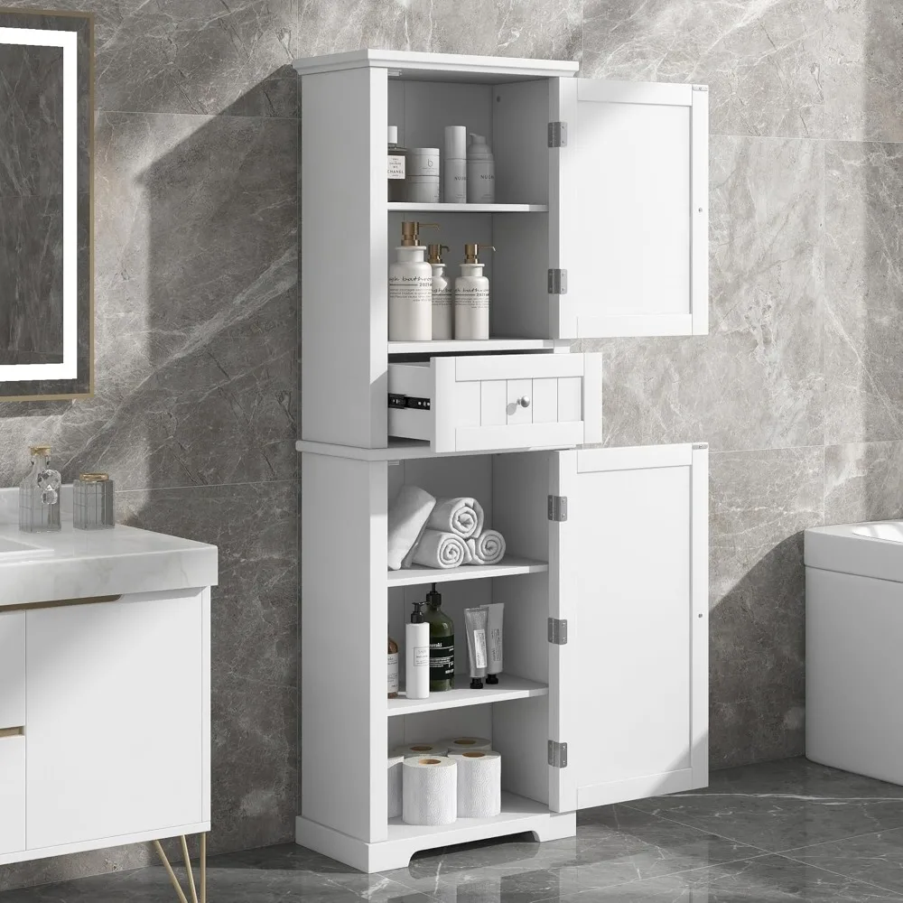 

DofFo 67.3“ Tall Linen Bathroom Storage Cabinet, Modern Linen Cabinet Freestanding with 2 Doors and 1 Drawer, Bathroom Organizer