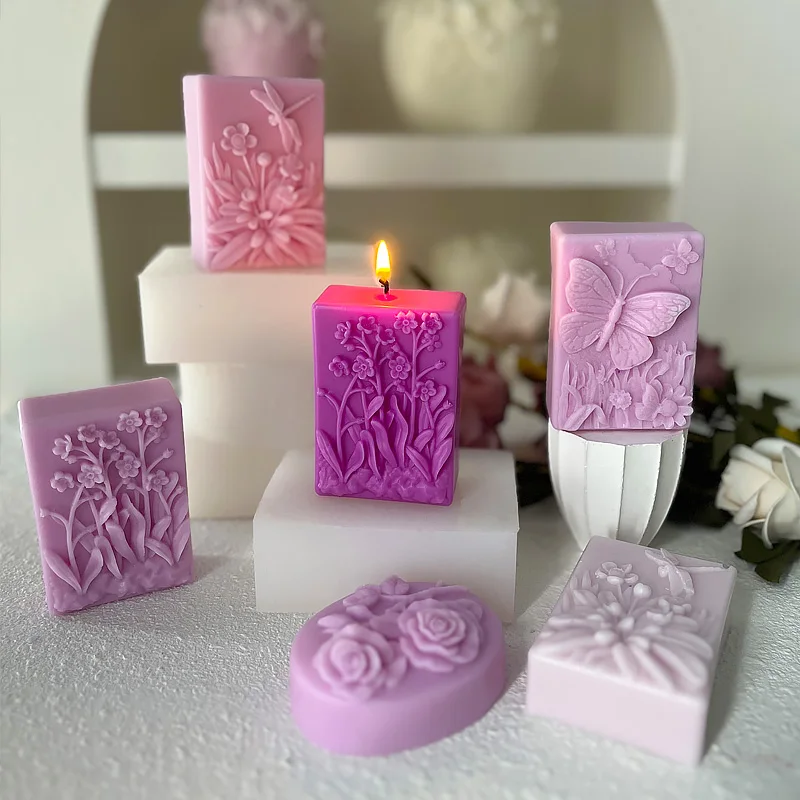 Dargonfly sabão silicone vela molde redondo flor em forma de borboleta diy artesanal sabão fazendo molde