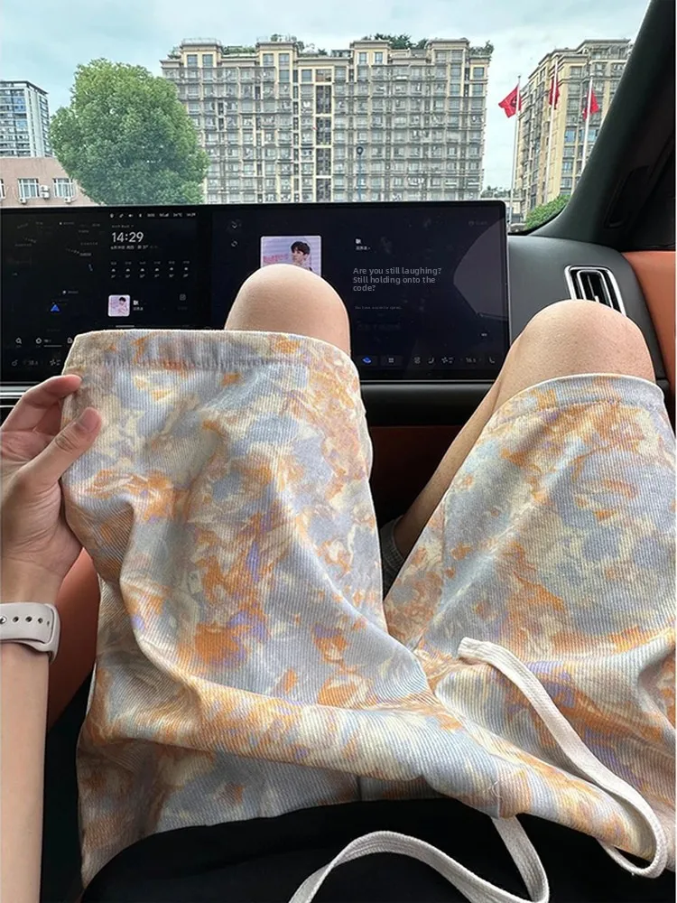 

Tie-Dye Sport orts Men's Summer Outdoor Wearing Haome American Retro Straight Casual Five-Quarter Length Breathable