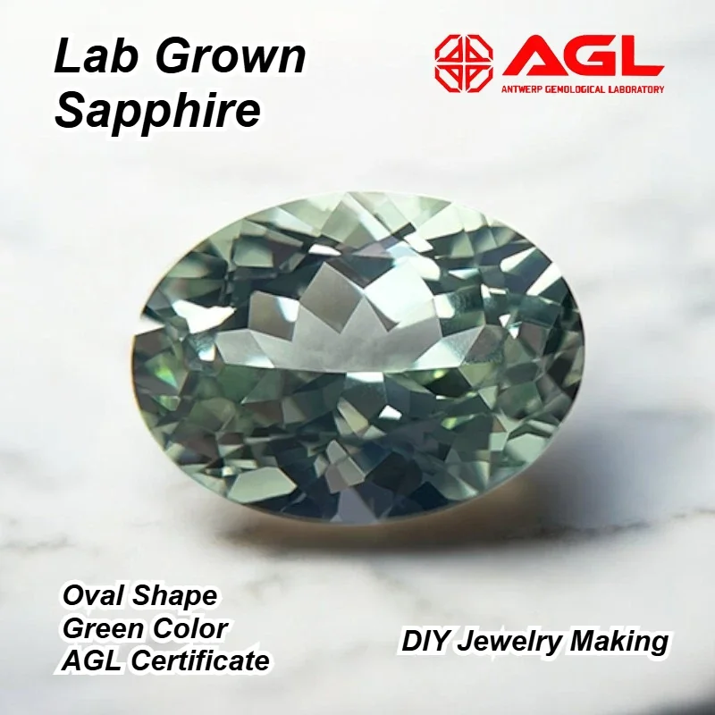 

Lab Grown Sapphire Oval Shape Green Color for DIY Jewelry Making The Main Materials of Rings and Necklaces AGL Certificate