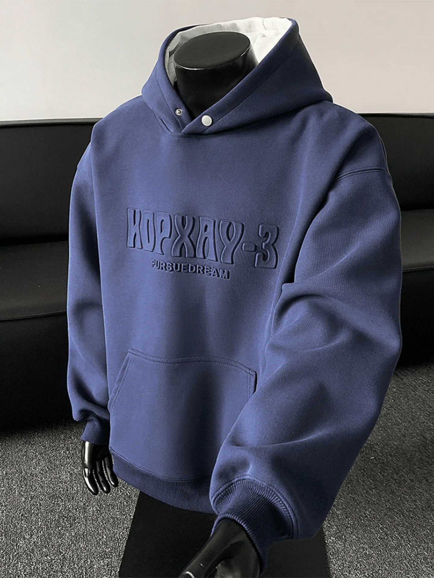 

Heavyweight Hoodie Sweatirt Men's Autumn Winter Thiened Fce American Sle Button Contrast Color Jaet Letter Print