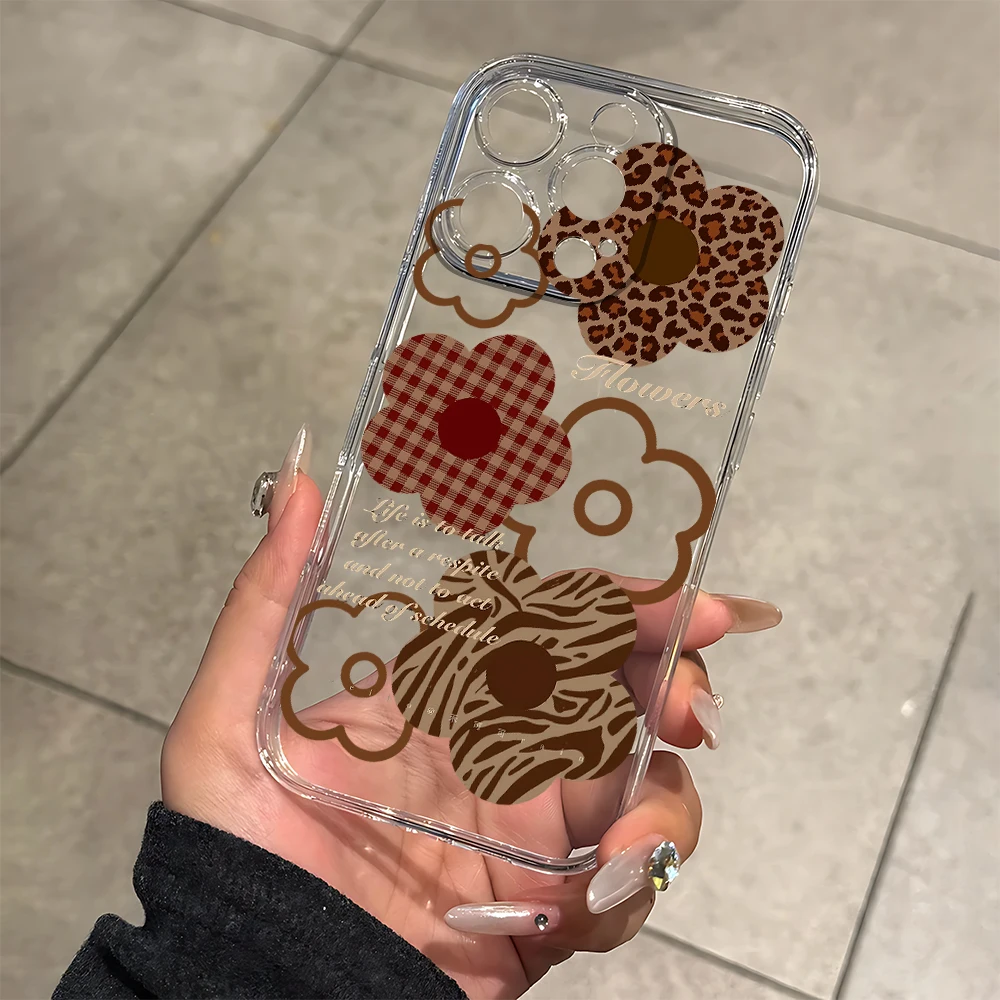 茶色の模様の花柄シリコン製iPhoneケース（iPhone 17、16、15、14、13、12、11 Pro、Xs Max、Air、Mini、7、8、6、6s Plus、SE 2020、2022対応）