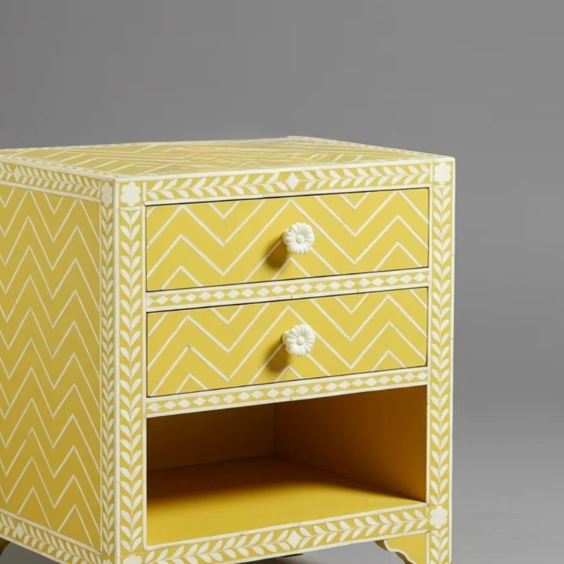 Vine pattern yellow two-drawer bedside table side table modern simple bedroom