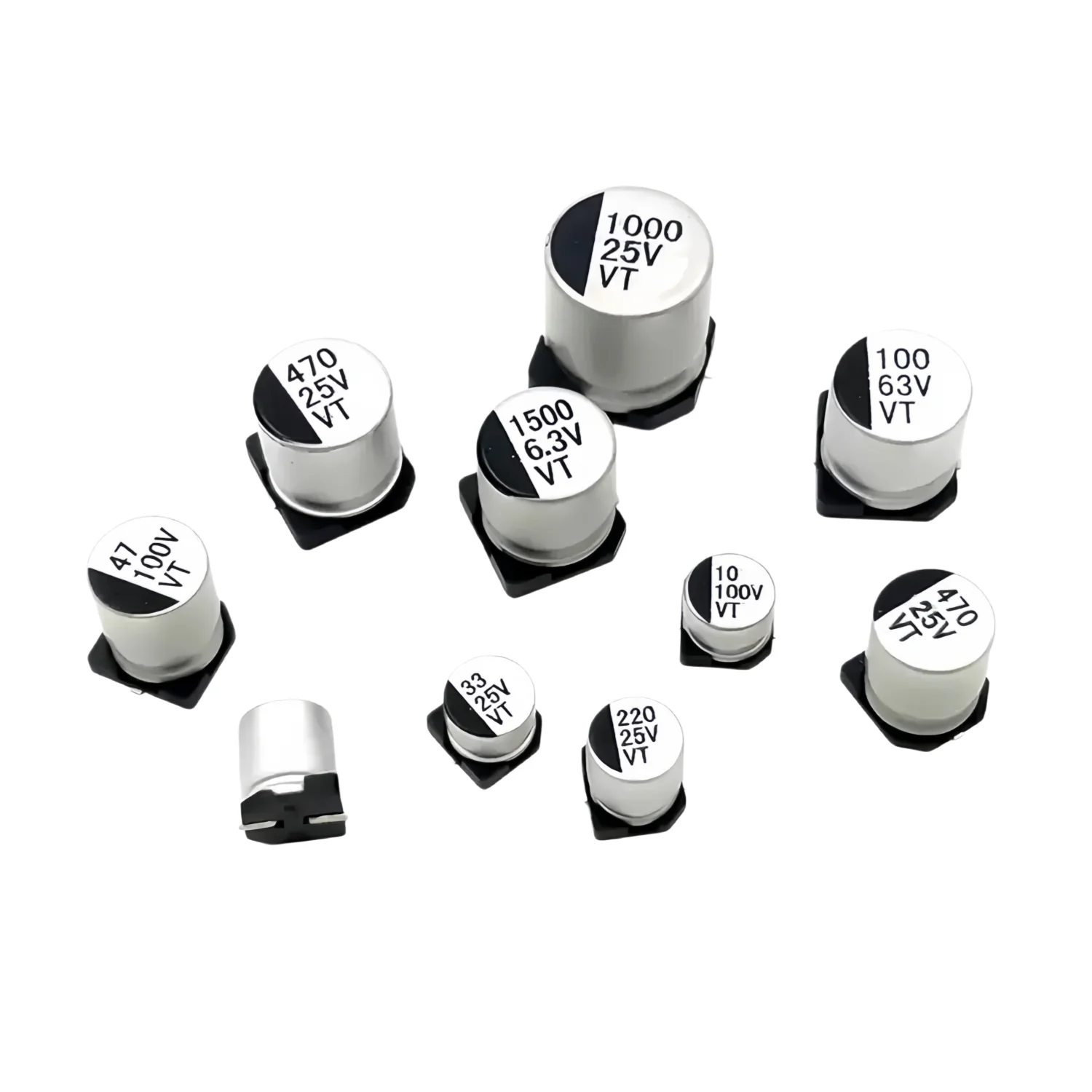10 Stück 6,3V 10V 16V 25V 35V 50V 63V 100V 1UF 10UF 22UF 33UF 47UF 100UF 220UF 470UF 1000UF SMD Aluminium-Elektrolytkondensator – Detail 2