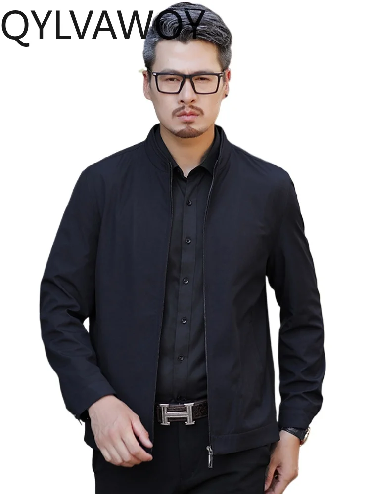 QYLVAWOY 2025 Style Men's Stand-Up Collar Jacket Spring Autumn Middle-Aged Elderly Men's Mid-Age Coat Dad's Outfit Top LJ2262