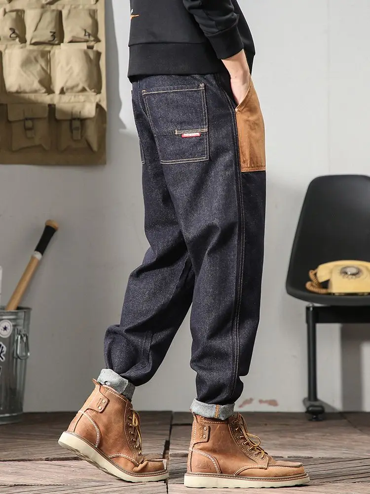 หลวมกางเกงคาวบอยปกติ Baggy คลาสสิกสไตล์ญี่ปุ่น Street Harajuku Kpop เกาหลีแฟชั่นกางเกงยีนส์ผู้ชายกางเกงตรง