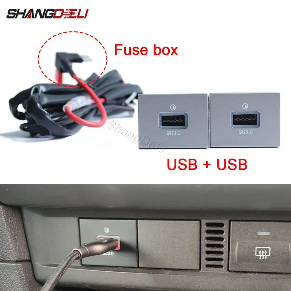 12V/24V Red Led Light Car Dual USB Charger Socket Fuse Box Port Charging Power Adapter for Ford Focus 2004-2010 Accessories