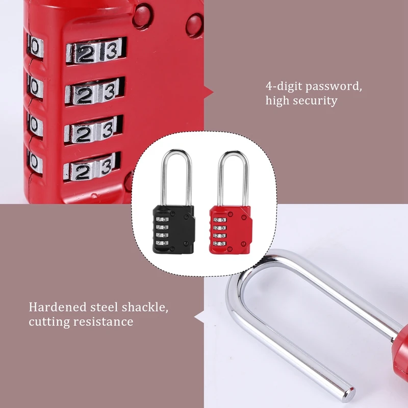 AEE3-2 Pack Code Padlocks, 4 Digit Long Shackle Resettable Pad Lock For Outdoor Gate, Shed, Fence, Hasp Storage, Gym Locker