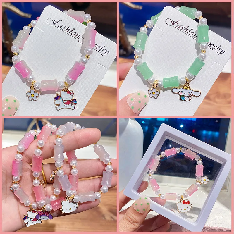 Cartoon character Sanrio Hellokitty Cinnamoroll Melody adjustablet crystal bamboo joint bracelet Beads Jewelry Accessories