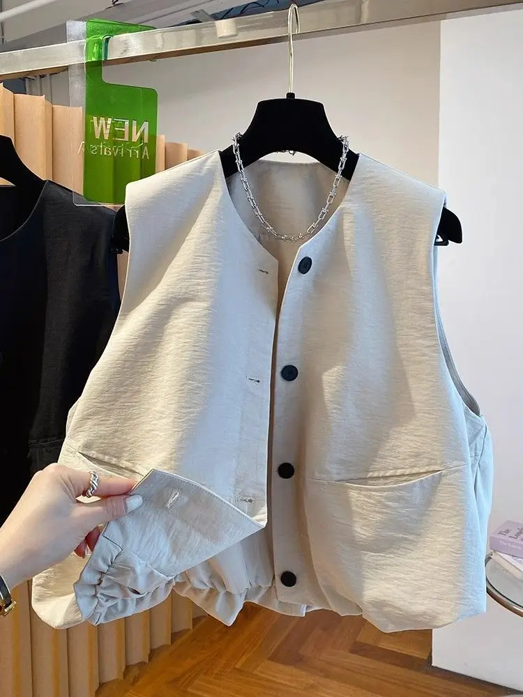 

Women Black Waistcoat Sleeveless Loose Jacket Office Lady Casual Wear Tops Spring Autumn New Fashion Wear