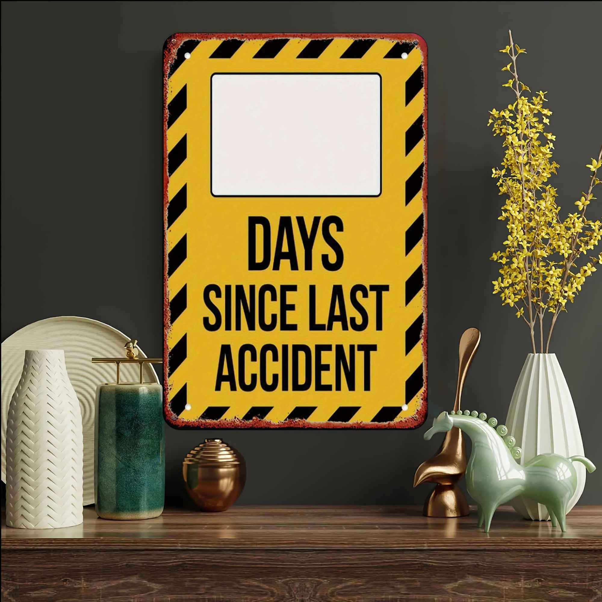 Vintage Days Since Last Accident Blank Writable Metal Tin Sign Retro Safety Warning Wall Decor for Workshop Garage