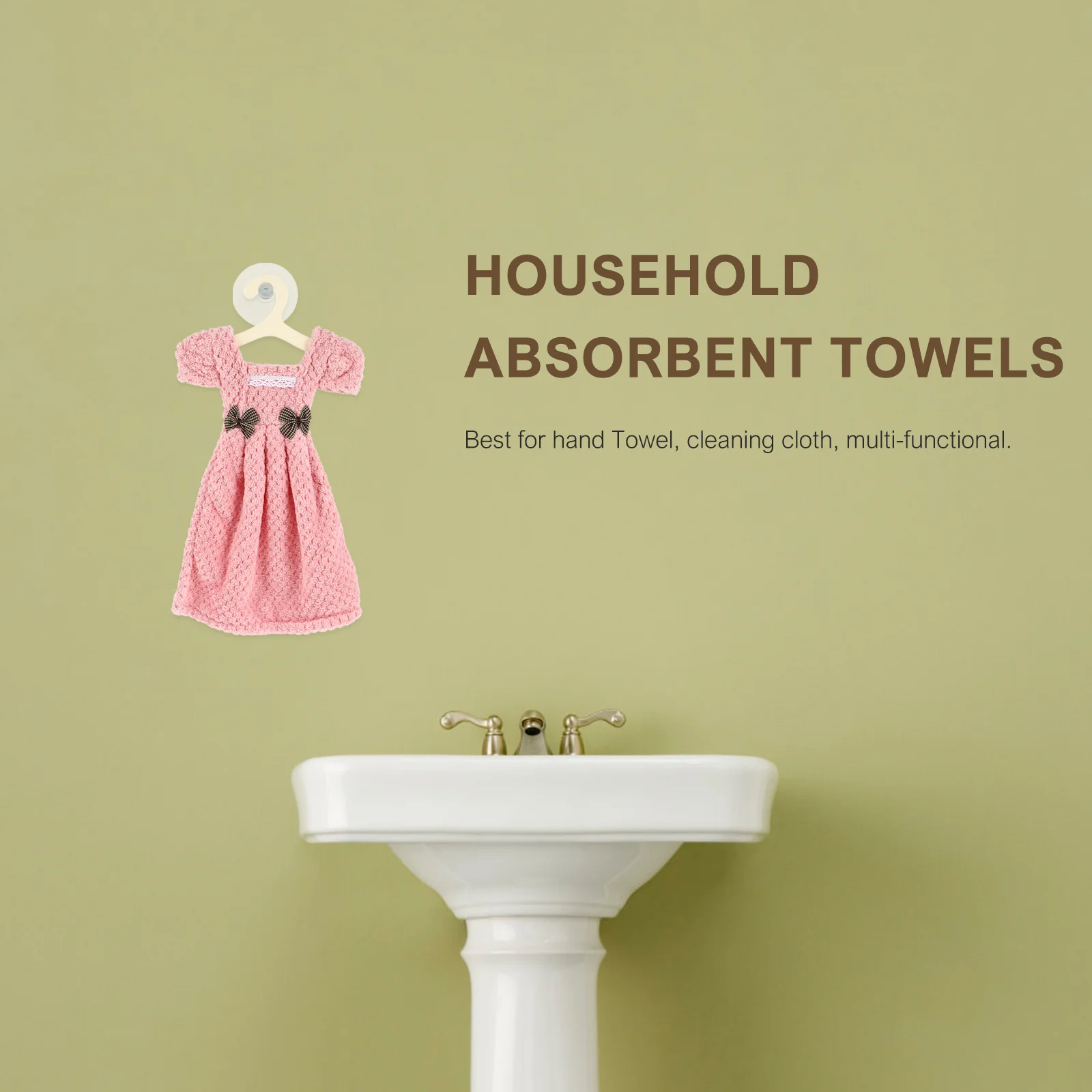 

3Pcs Skirt Shape Dress Hanging Hand Towels Absorbent Soft for Kitchen Bathroom Multi Purpose Household Use Pink Green