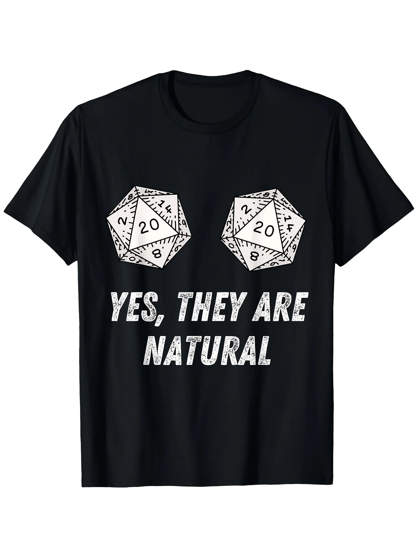 

Men'S Funny D20 Dice RPG T-Shirt Yes They're Natural" Tabletop Gaming Tee Black Shirt with White D20 Dice Graphic Regular Fit
