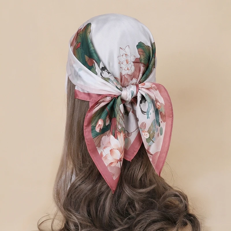 

Square Scarf Head Wrap Hijab Print Turban Female Luxury Fashion Headscarf Shawl Neckerchief Bandana Windproof Handkerchief Wraps